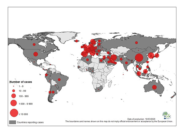 Коронавирус (COVID-19) географическое распространение в Мире.