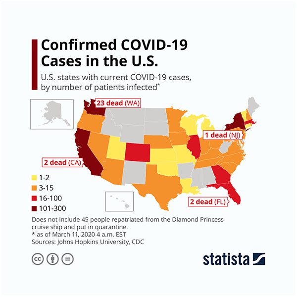 Коронавирус (Covid-19) карта США.