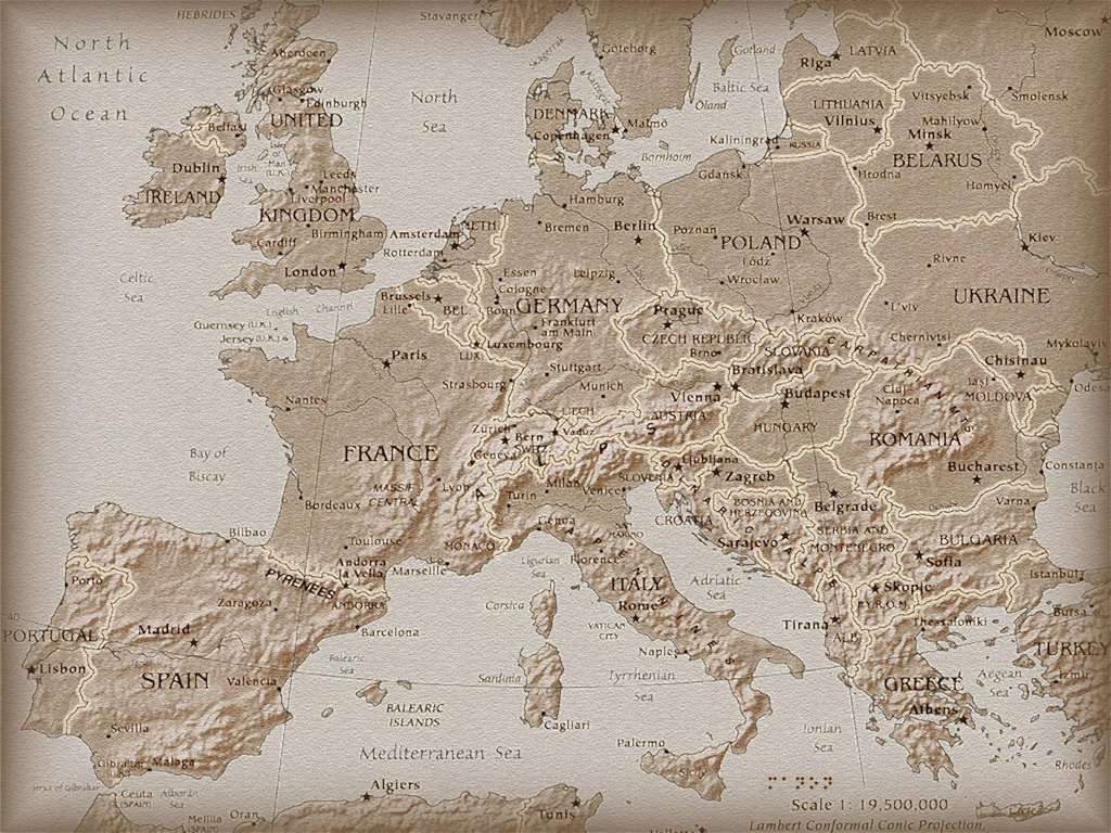 Рельефная карта Европы. Подробная рельефная карта Европы. Все страны Европына карте