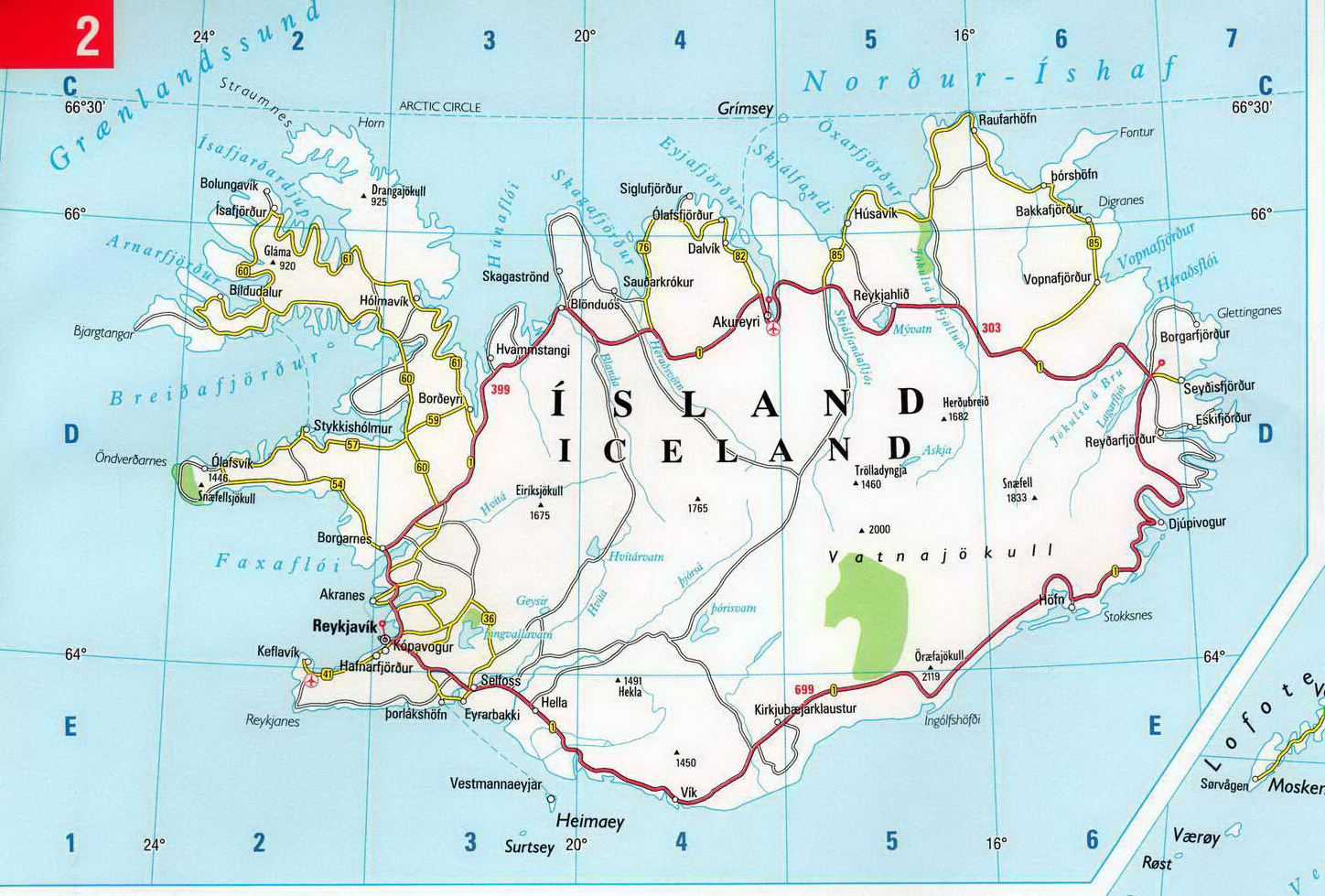 Карта Исландии. Подробная карта автодорог Исландии. Все города Исландии накарте. Большая карта автомобильных дорог Исландии