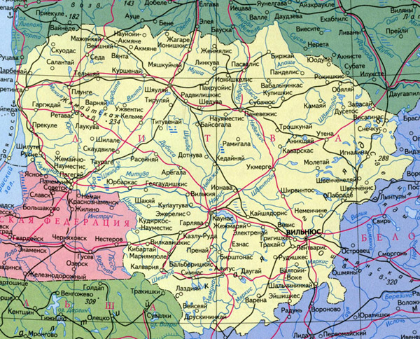 Карта Литвы. Подробная карта автодорог Литвы. Все города Литвы на карте. Большая карта автомобильных дорог Литвы.