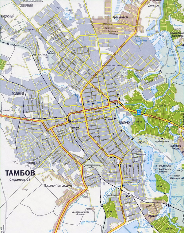 Подробная карта автодорог Тамбова с названиями улиц. Карта автомобильных дорог г. Тамбов с названиями улиц.