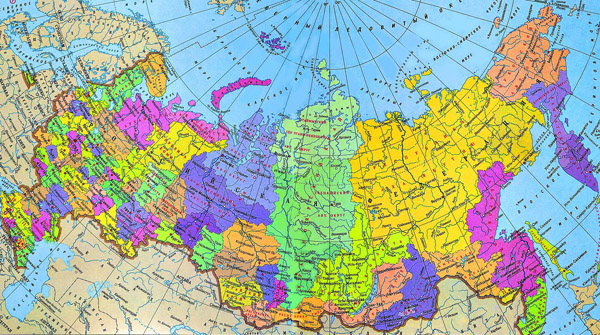 Политико-административная карта России. Административно-политическая карта Российской Федерации с городами.