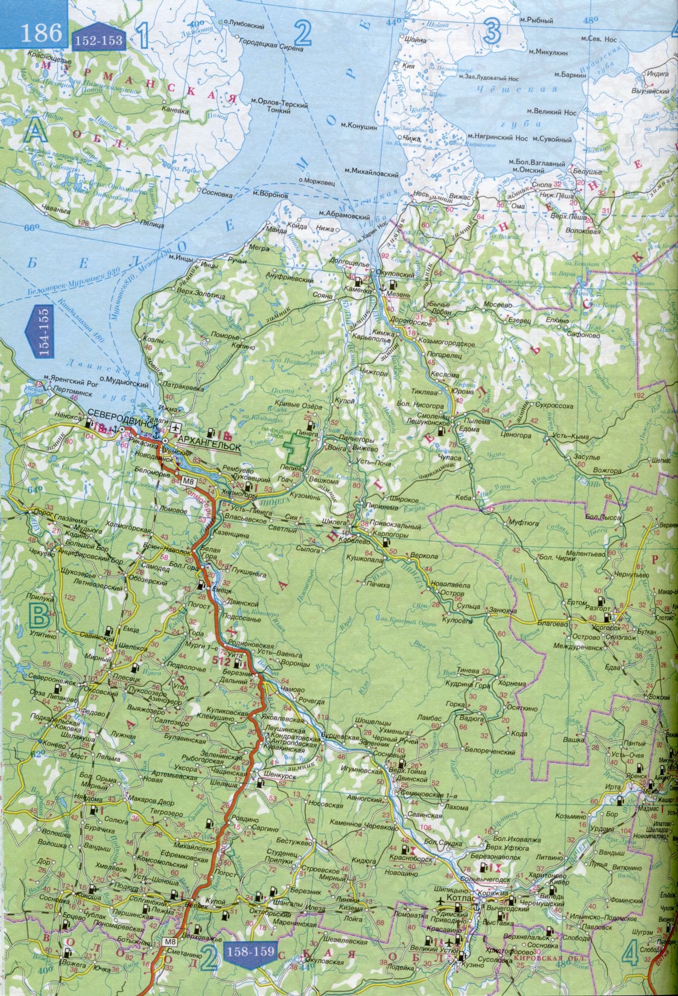 Карта Архангельской области 1см \u003d 30км. Карта автомобильных дорогАрхангельская область