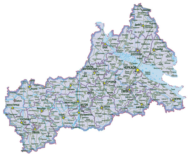 Черкасская область. Карта автомобильных дорог Черкасской области.