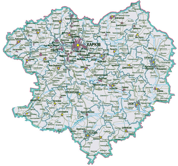 Харьковская область. Карта автомобильных дорог Харьковской области.