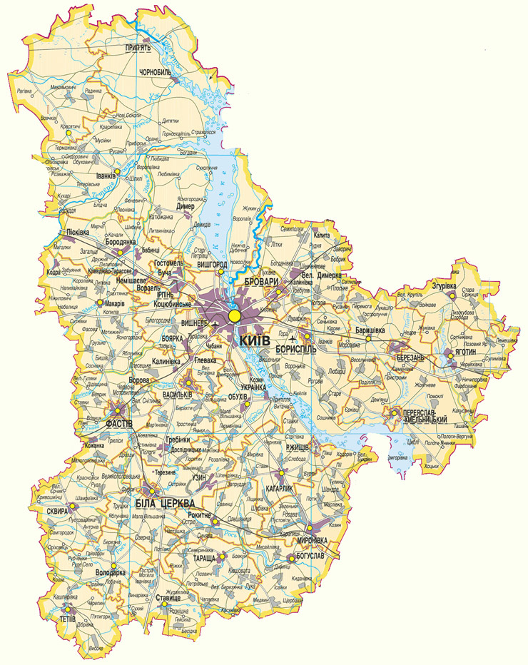 Киевская область. Карта автомобильных дорог Киевской области.