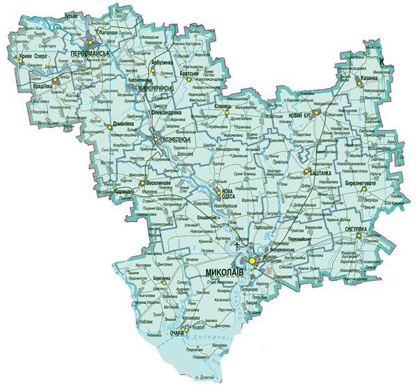 Николаевская область. Карта автомобильных дорог Николаевской области.