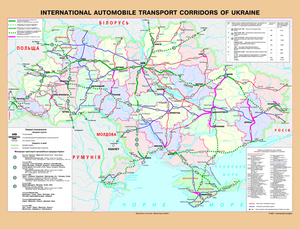 Подробная карта международных автомобильных корридоров Украины. Карта основных автомагистралей Украины.
