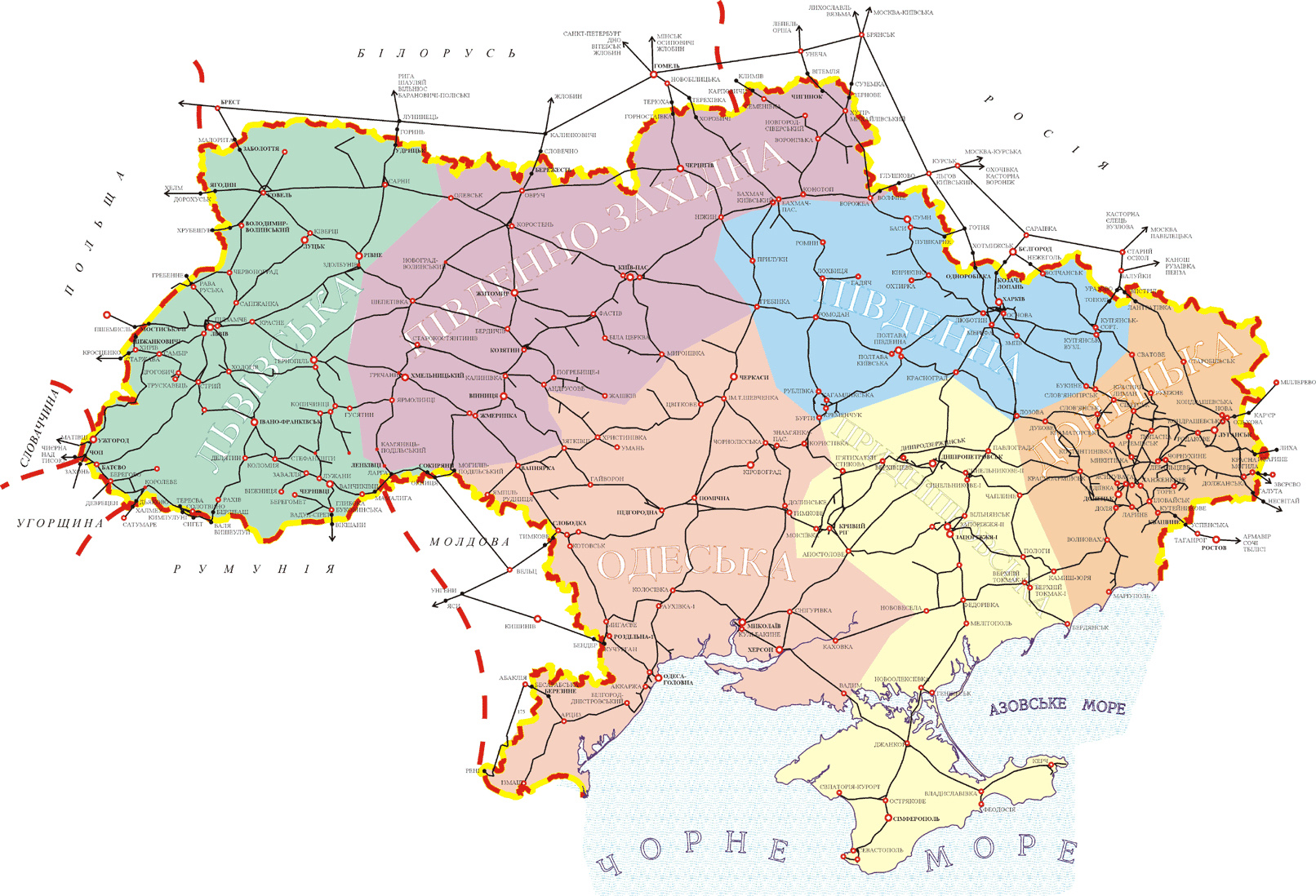 Карта железных дорог Украины. Подробная карта железнодорожного сообщениястраны