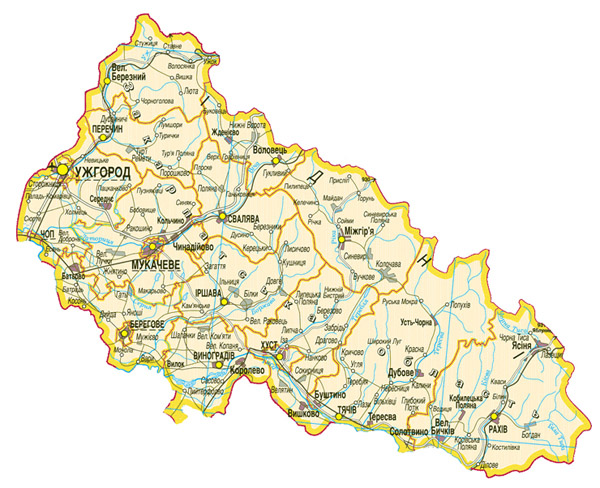 Закарпатская область. Карта автомобильных дорог Закарпатской области.