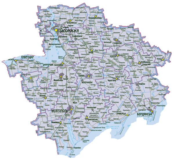 Запорожская область. Карта автомобильных дорог Запорожской области.