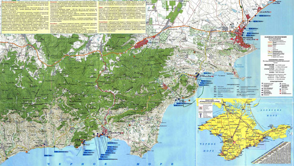 Подробная карта юго-восточного побережья Крыма. Подробная туристическая карта юго-восточного побережья Крыма.